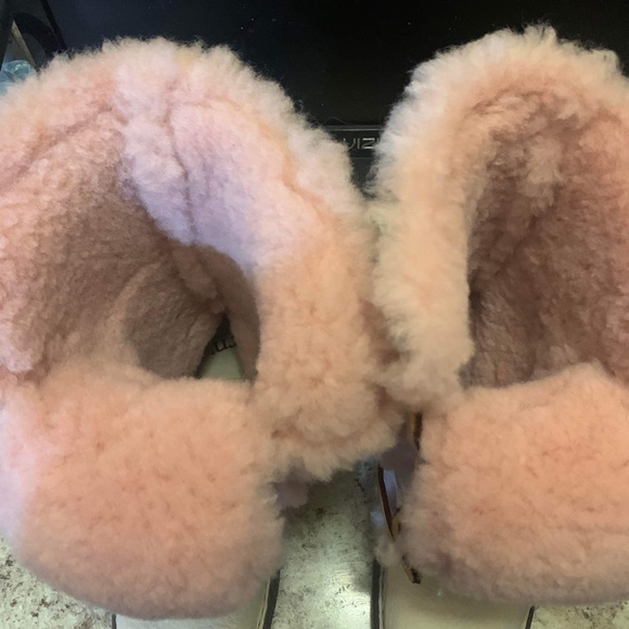 Born Nome Leather Shearling Fur 7 / 38 Boots Lace Up Pink Ivory Sheepskin Y2K - Picture 5 of 8